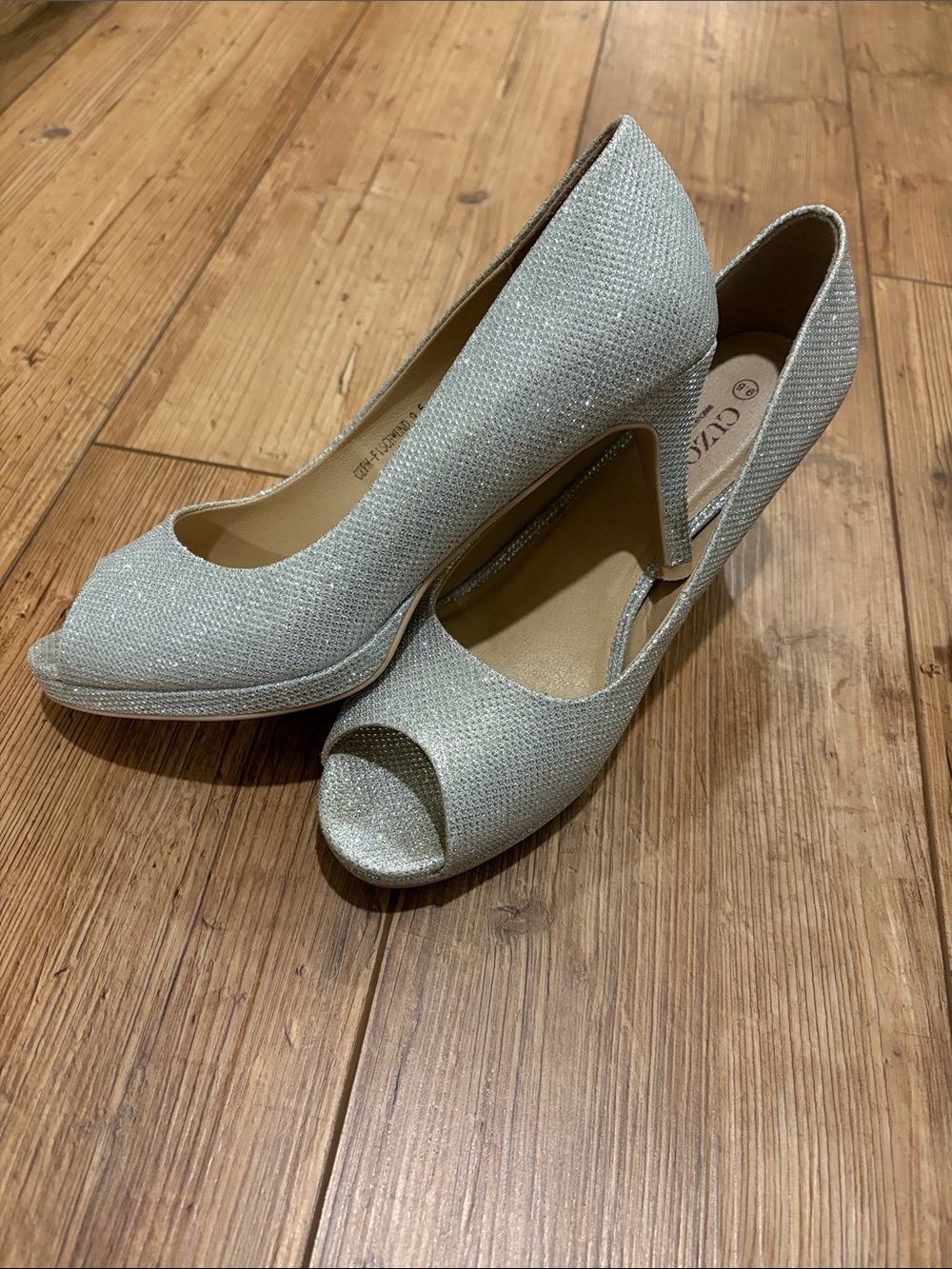 Silver Peep Toe Heels Size 9.5 Worn Once